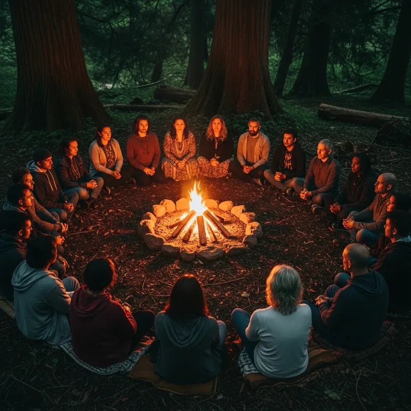 Sacred circle around a fire — honoring Indigenous roots